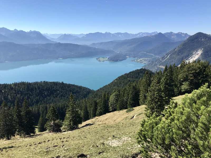 Jochberg wandern und die Walchensee Aussicht zum Karwendel geniessen